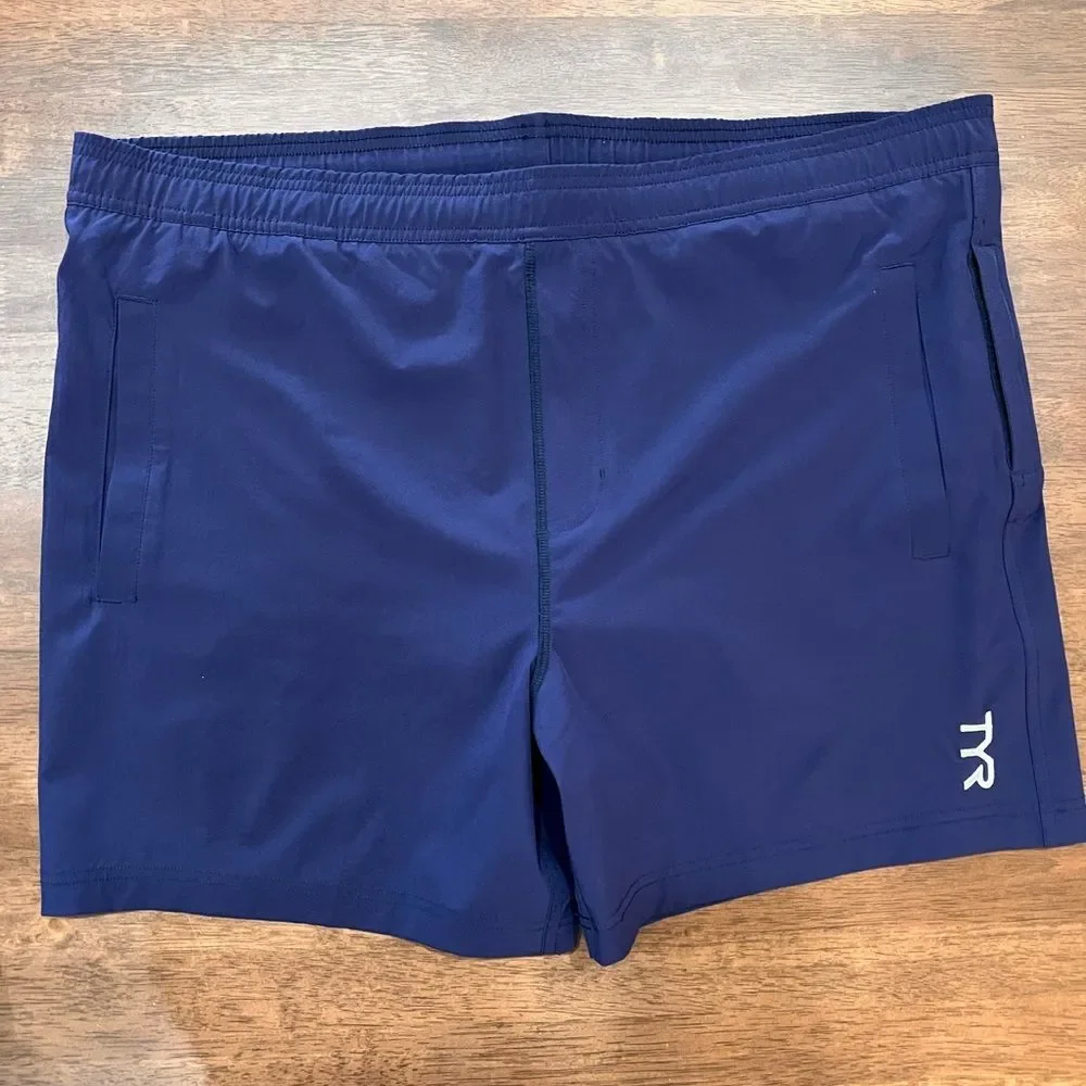 TYR Sea View Land Water Swim Shorts Men’s L Blue Elastic Waist Lined Pockets